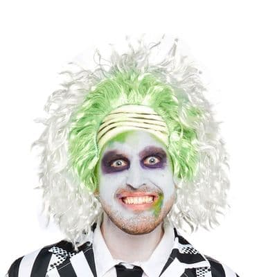 Adult Beetlejuice Wig White Green Fancy Dress Halloween Costume Wig