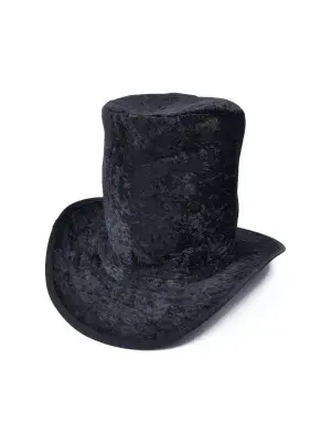Adult Black Velvet Top Hat Victorian Gothic Magician Fancy Dress Costume Hat