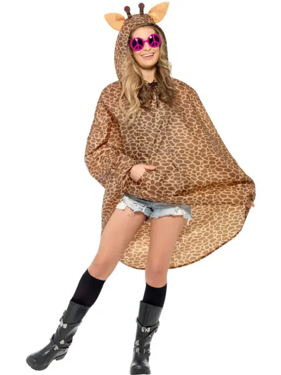 Adult Brown Giraffe Waterproof Festival Poncho