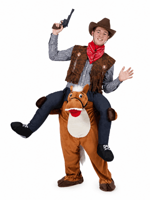 Adult Carry Me Brown Horse Costume Funny Mascot Fancy Dress Cowboy Party Outfit