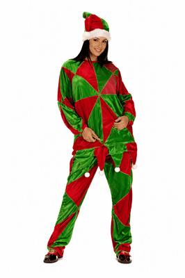 Adult Deluxe Harlequin Jester Costume Medieval Fancy Dress Elf Medium Large