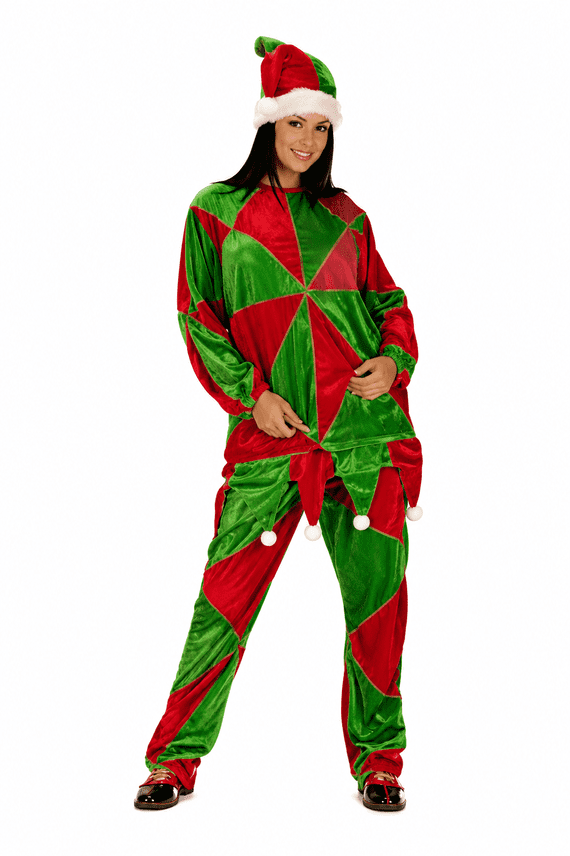 Adult Deluxe Harlequin Jester Costume Medieval Fancy Dress Elf Medium Large