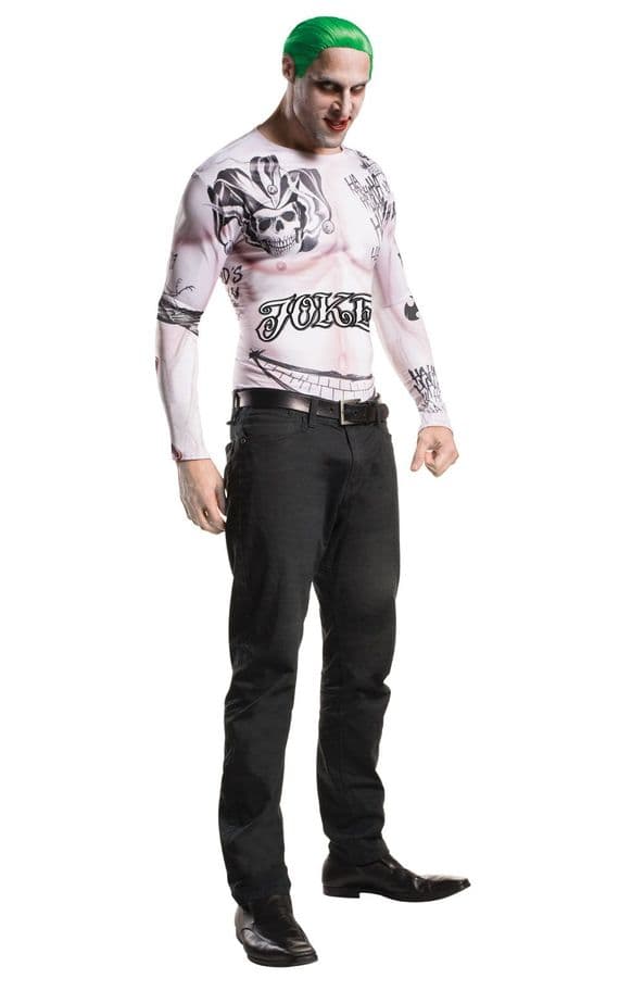 Adult Deluxe Joker Costume Suicide Squad Shirt Wig DC Comics Halloween Fancy Dress