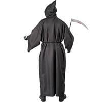 Adult Grim Reaper Costume Black Hooded Robe Halloween Fancy Dress Outfit