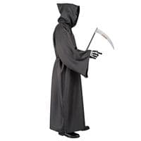 Adult Grim Reaper Costume Black Hooded Robe Halloween Fancy Dress Outfit