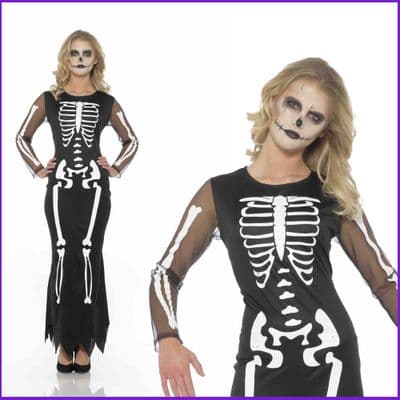 Adult Halloween Ladies Skeleton Dress  Costume