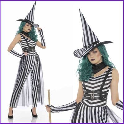 Adult Halloween Ladies Stripy Witch Costume