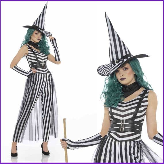 Adult Halloween Ladies Stripy Witch Costume