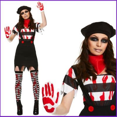 Adult Halloween Ladies Zombie Mime Girl Costume