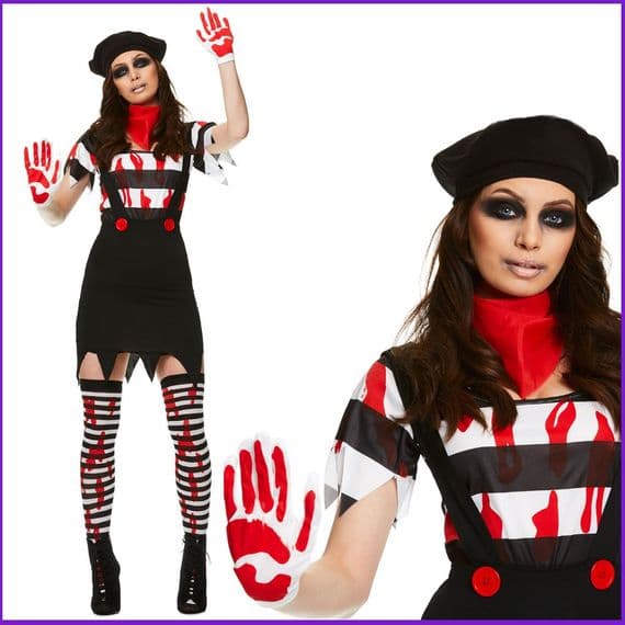 Adult Halloween Ladies Zombie Mime Girl Costume
