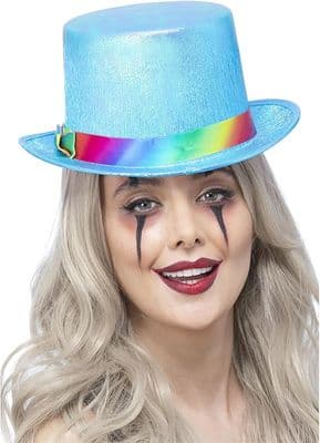 Adult Halloween Pearlised Blue Clown Top Hat