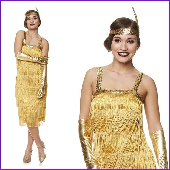Adult Ladies 1920's Gold Flapper Dress Costume