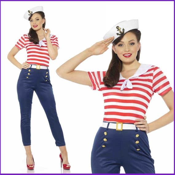 Adult Ladies Pitches Hot Sailor Jumpsuit Costume