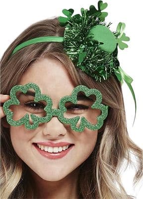Adult Paddy's Day Shamrock Glitter Party Specs