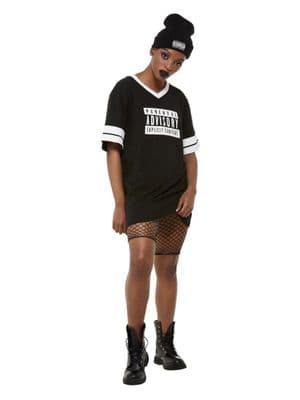 Adult Parental Advisory Costume Hip Hop Rap Fancy Dress T-Shirt & Beanie