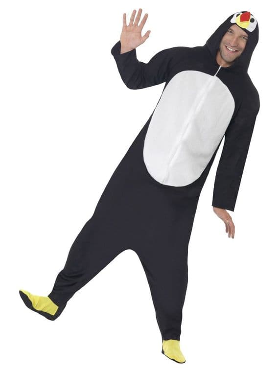 Adult Penguin Costume All in One Jumpsuit Hood Christmas Animal Fancy Dress