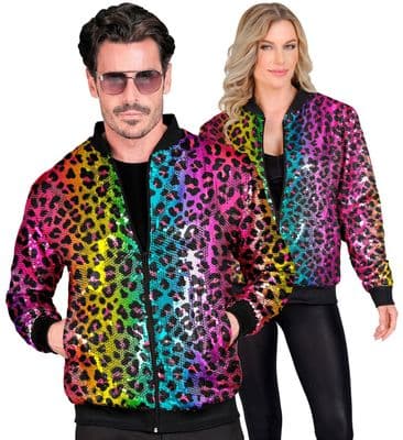 Adult Rainbow Sequined Leopard Bomber Jacket