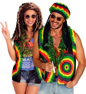 Adult Rasta Vest Reggae Jamaica Fancy Dress Festival Costume Waistcoat One Size