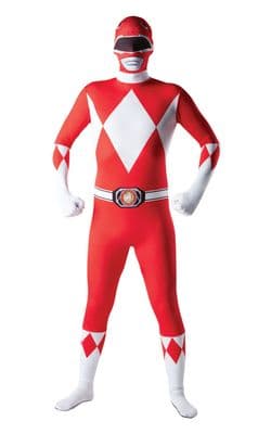 Adult Red Power Ranger 2nd Skin Costume Morphsuit Fancy Dress Bodysuit