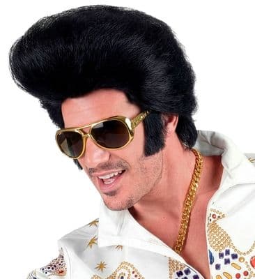 Adult Rock N Roll King Wig Black 1950s Elvis Style Fancy Dress Wig