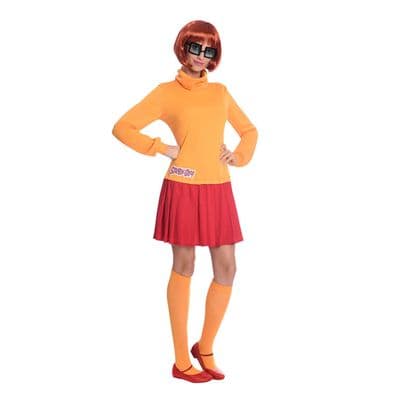 Adult Scooby Doo Velma Fancy Dress Costume Cartoon Character Outfit