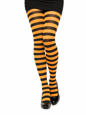 Adult Striped Witch Tights Black Orange Halloween Fancy Dress Costume Hosiery
