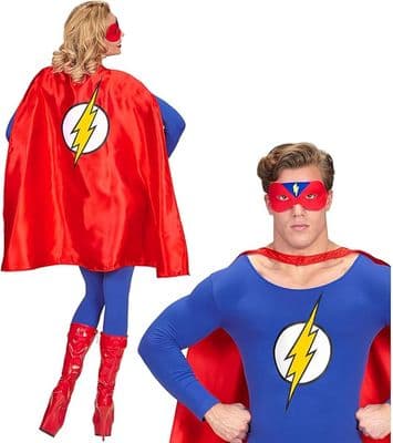 Adult Superhero Cape Eye Mask Set Red Hero Fancy Dress Costume Accessory 85cm