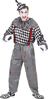 Adult Vintage Clown Costume Black White Outfit Halloween Fancy Dress Circus