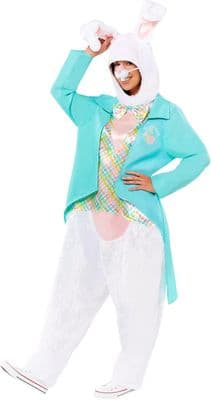 Adult White Easter Bunny Costume Rabbit Mascot Fancy Dress Outfit
