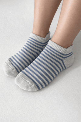 Bamboo Trainer Socks Blue Striped UK 4-7  Soft Breathable Eco Friendly Socks