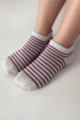 Bamboo Trainer Socks UK 4-7 Burgundy Striped  Soft Breathable Eco Friendly Socks