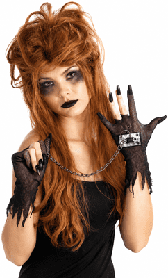 Black Fishnet Chain Gloves Gothic Halloween Fancy Dress Costume Accessory