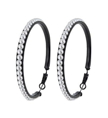 Black Hoop Earrings with Faux Pearls