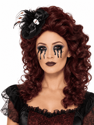 Black Mini Top Hat with Skull Bow Gothic Halloween Fancy Dress Costume Accessory