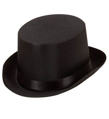 Black Satin Top Hat Adult Fancy Dress Victorian Magician Ringmaster Costume