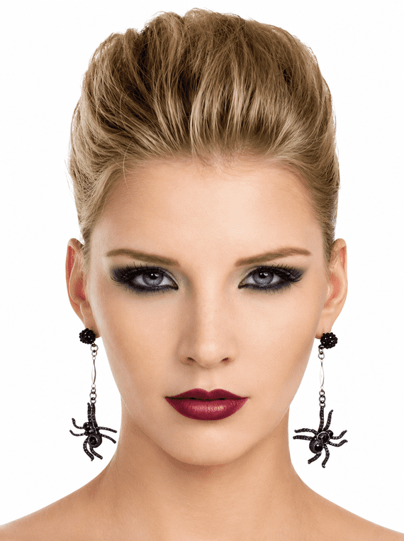 Black Spider Earrings Halloween Gothic Jewellery Fancy Dress Costume Accessory