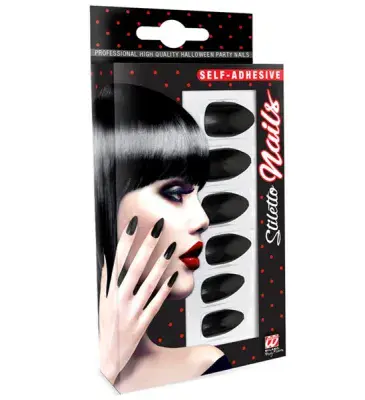 Black Stiletto False Nails Gothic Halloween Fancy Dress Nail Set