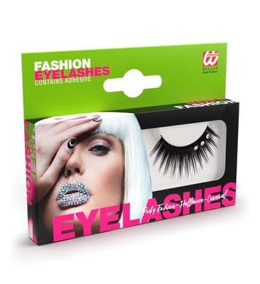Black Strass Eyelashes  Long False Lashes with Crystals