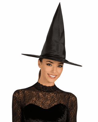 Black Taffeta Witch Hat Halloween Fancy Dress Costume Accessory