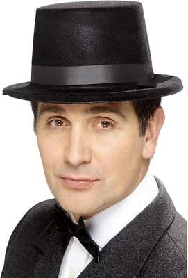 Black Top Hat Flocked Felt Classic Formal Fancy Dress Costume Hat