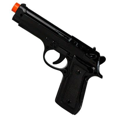 Black Toy Pistol Gun Orange Tip Police Spy Agent Fancy Dress Costume Prop 25cm