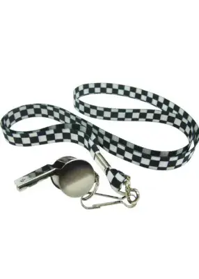 Black & White Metal Whistle with Lanyard