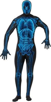 Blue X-Ray Skeleton Costume Second Skin Halloween Bodysuit Full Body Fancy Dress