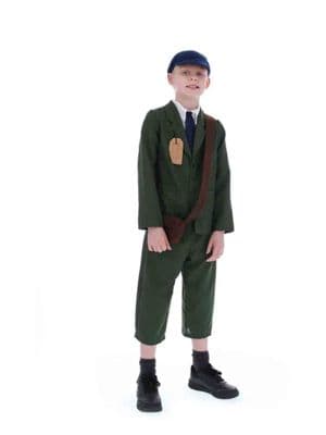 Boys 1940s Evacuee Costume  WWII Fancy Dress Outfit with Bag & Hat