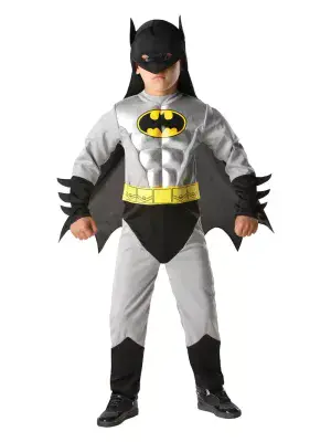 Boys Deluxe Muscle Chest Metallic Grey Batman 3-4 Years