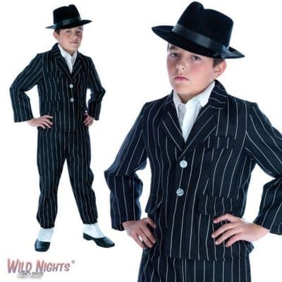 BOYS LITTLE GANGSTER 1920'S PINSTRIPE SUIT FANCY DRESS COSTUME