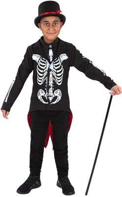 Boys Skeleton Costume Day of the Dead Kids Fancy Dress Outfit Hat
