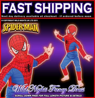 BOYS SPIDERMAN DELUXE MUSCLE CHEST MEDIUM AGE 6-8