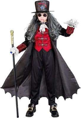 Boys Vampire Lord Costume  Gothic Fancy Dress Coat Hat Halloween