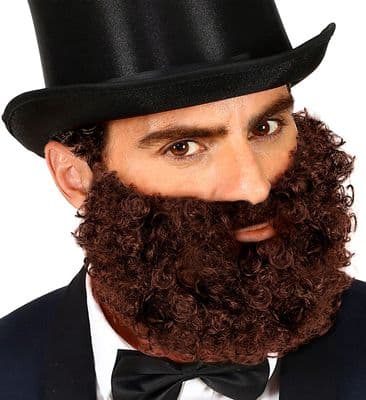 Brown Curly Beard with Moustache Fancy Dress Costume Accessory Adult Beard